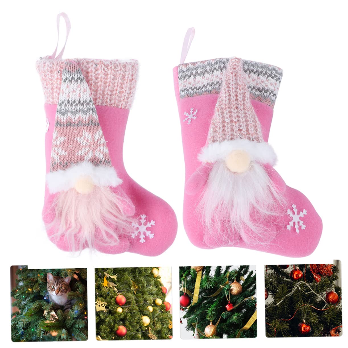 GARVALON Set 2 Pezzi Calze Natalizie a Forma di Pupazzo Senza Volto in Peluche e Tessuto Non Tessuto, Imbottitura in Cotone Pp, Decorazione Classica per Addobbi Natalizi Festivi