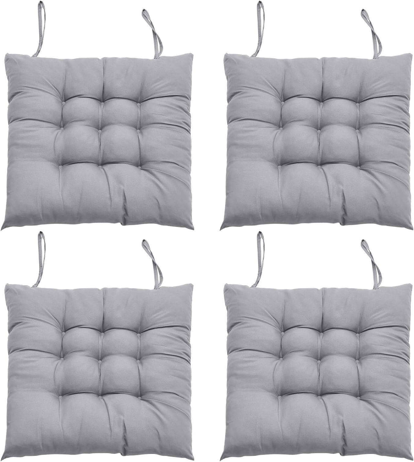 Seat Pads for Dining Chairs Set of 4, 40 x 40cm Comfortable Dining Chair Cushions, Kitchen Chair Cushions with Ties for Garden Living Room Garden Office Patio, Grey