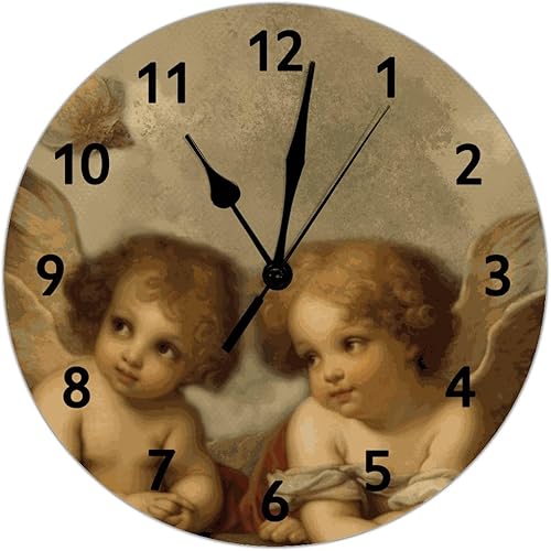 Raphael Angels - Reloj de pared de madera para dormitorio, reloj de pared silencioso con pilas, 10 pulgadas para sala de estar, regalo de