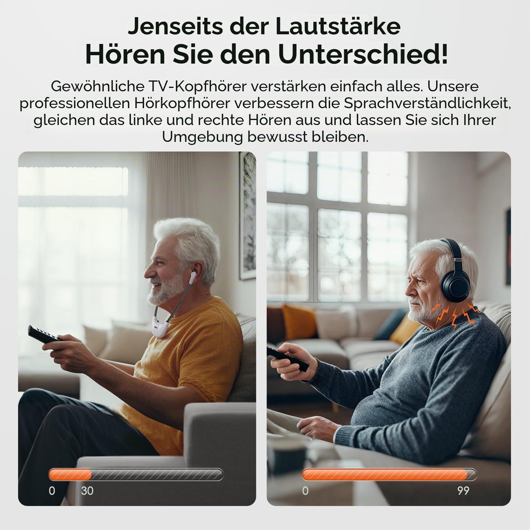 SIMOLIO Dual 2.4GHz Digitale TV Hörsystem, Kabelloser Kopfhörer für Fernseher & Musikanlagen mit ErsatzAkku, Funkkopfhörer für Senioren, Kinnkopfhörer, Optisch, RCA, AUX, TV Hörverstärker SM-824D2