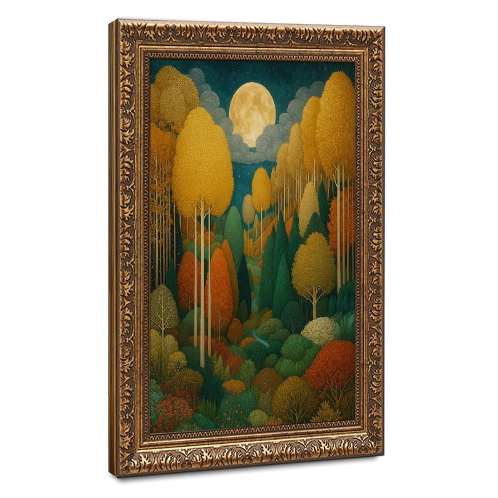 Bareronor Off-White Whimsical Moonlit Forest Canvas Poster Bedroom Decor Landscape Office Room Decor Gift 24" L X 36" W