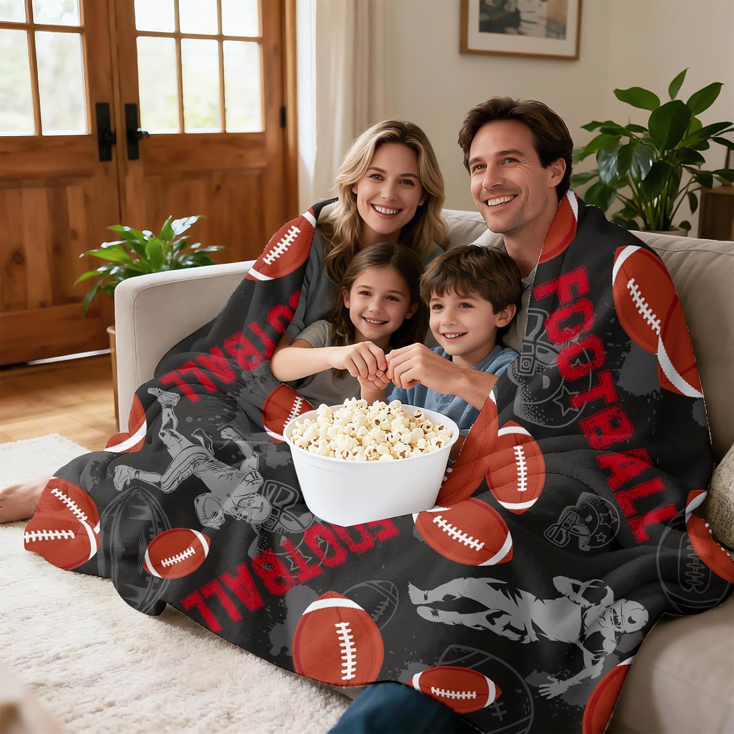 Foot Ball Blanket Gifts for Boys Men,Grey Soft Flannel Football Sports Theme Rugby Throw Blanket Foot Ball Lover for Bedroom Living Room Sofa Decor - Image 4