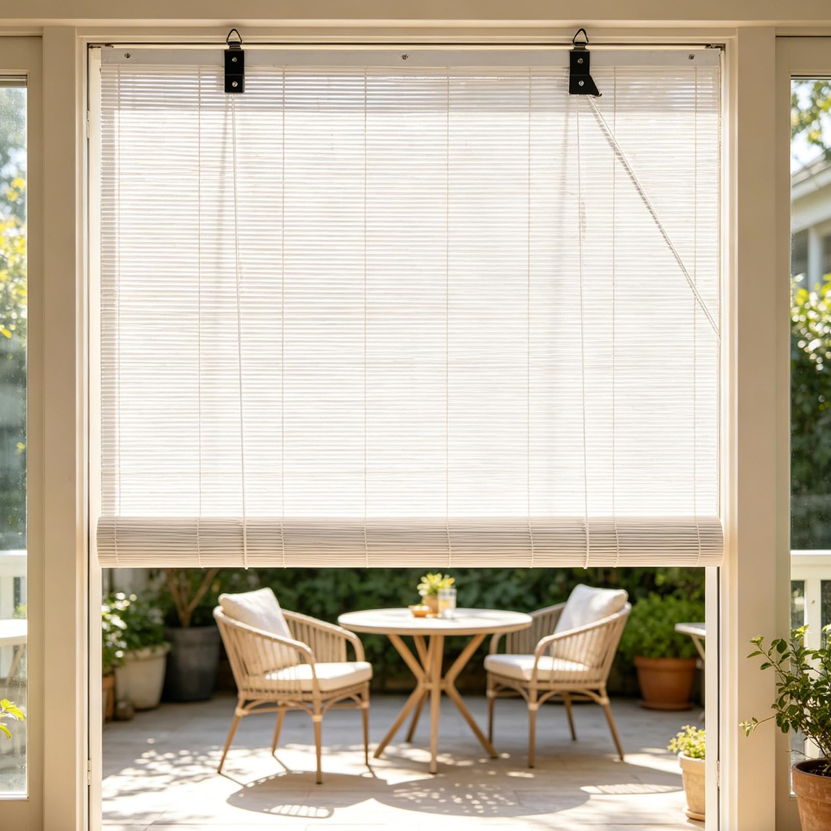110x110cm Store Enrouleur Occultant en Bambou Blanc,Protection UV | Naturel Respirant Store Filtrant la lumière pour fenêtre Balcon,Rideau de séparation pour Salon Bureau Salle de thé