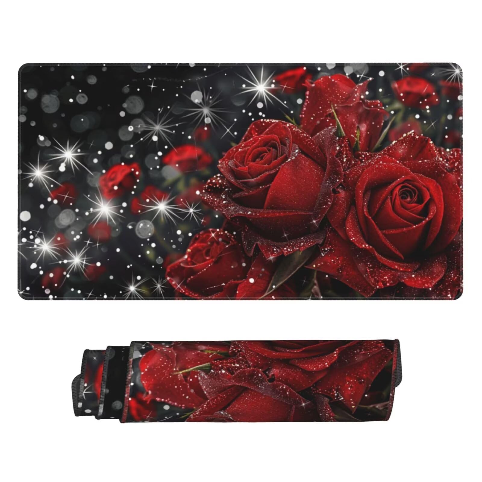 Gaming Mauspad XXL 1400x600x4mm Großes Mousepad mit Ernähten Kanten, Wasserdicht und rutschfest Tastatur Matte, Verbessert Präzision und Geschwindigkeit, für Büro, PC, Laptop Pad Rote Rose Z7519