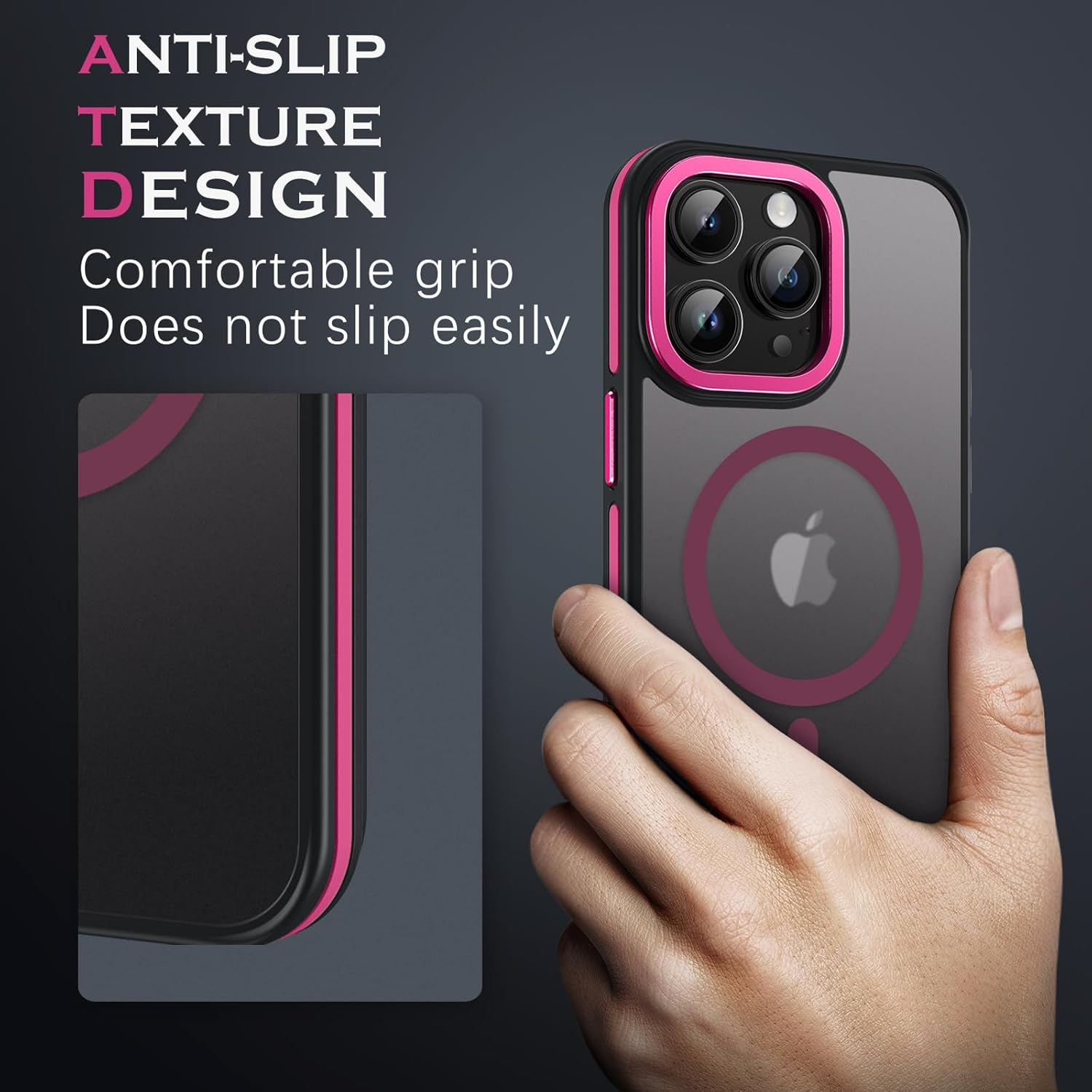 YINLAI Case for iPhone 15 Pro Max,Magnetic Case [Compatible with Magsafe] Supports Wireless Charging Slim Translucent Matte Men Women Shockproof Protective Back Phone Cover 6.7 Inch,Black/Hot Pink - Image 7