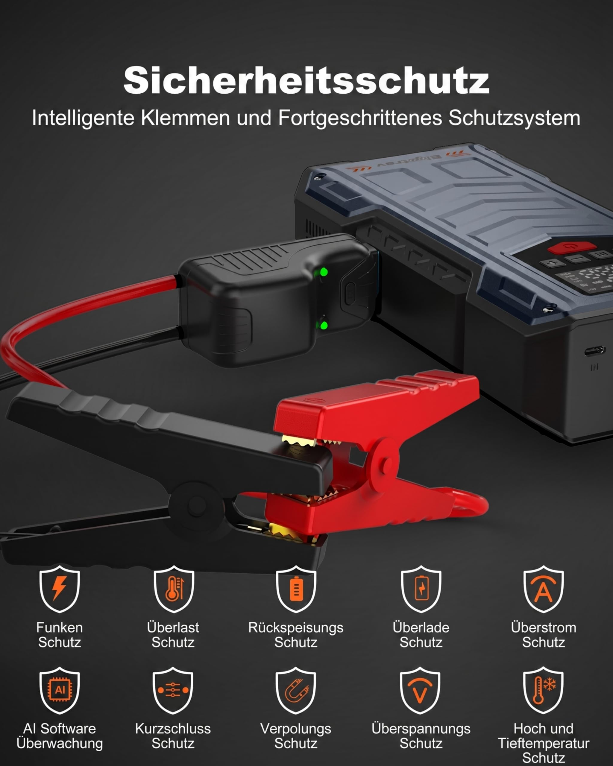 8000A Starthilfe Powerbank für Pkw mit Kompressor 150 PSI, 12V Auto Starthilfe (10L Benzin/8.5L Diesel), Jump Starter mit 600 Lumen LED Licht, LCD Display