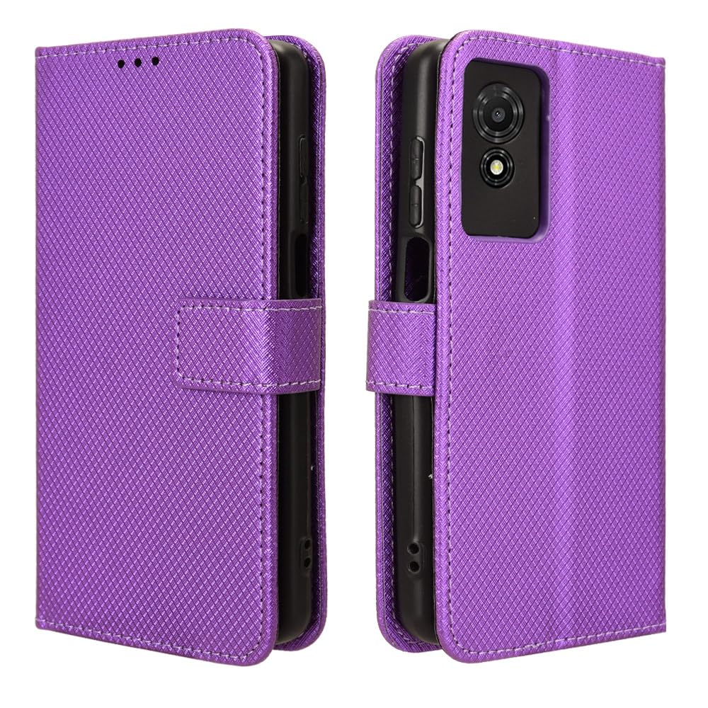 EASSGU Custodia per TCL 501 (6 Inches) Flip Folio Cover Magnetica per Telefono in Pelle con 3 Slot per Schede 1 Portafoglio, Case - Viola scuro
