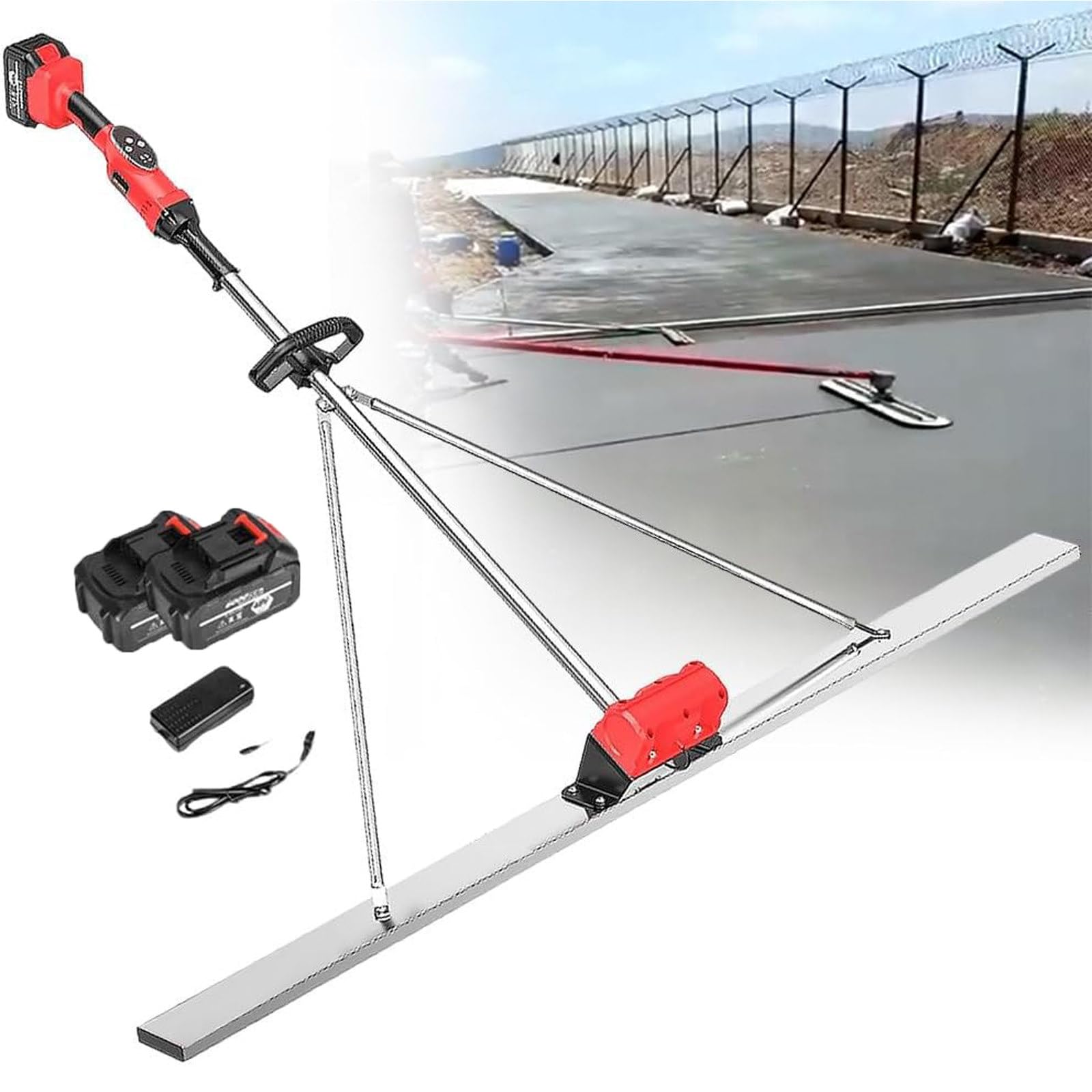 Herramienta de nivelación y acabado de superficies de hormigón, regla vibratoria eléctrica inalámbrica con motor de alta velocidad y kit de cuchillas para un trabajo eficiente de cemento
