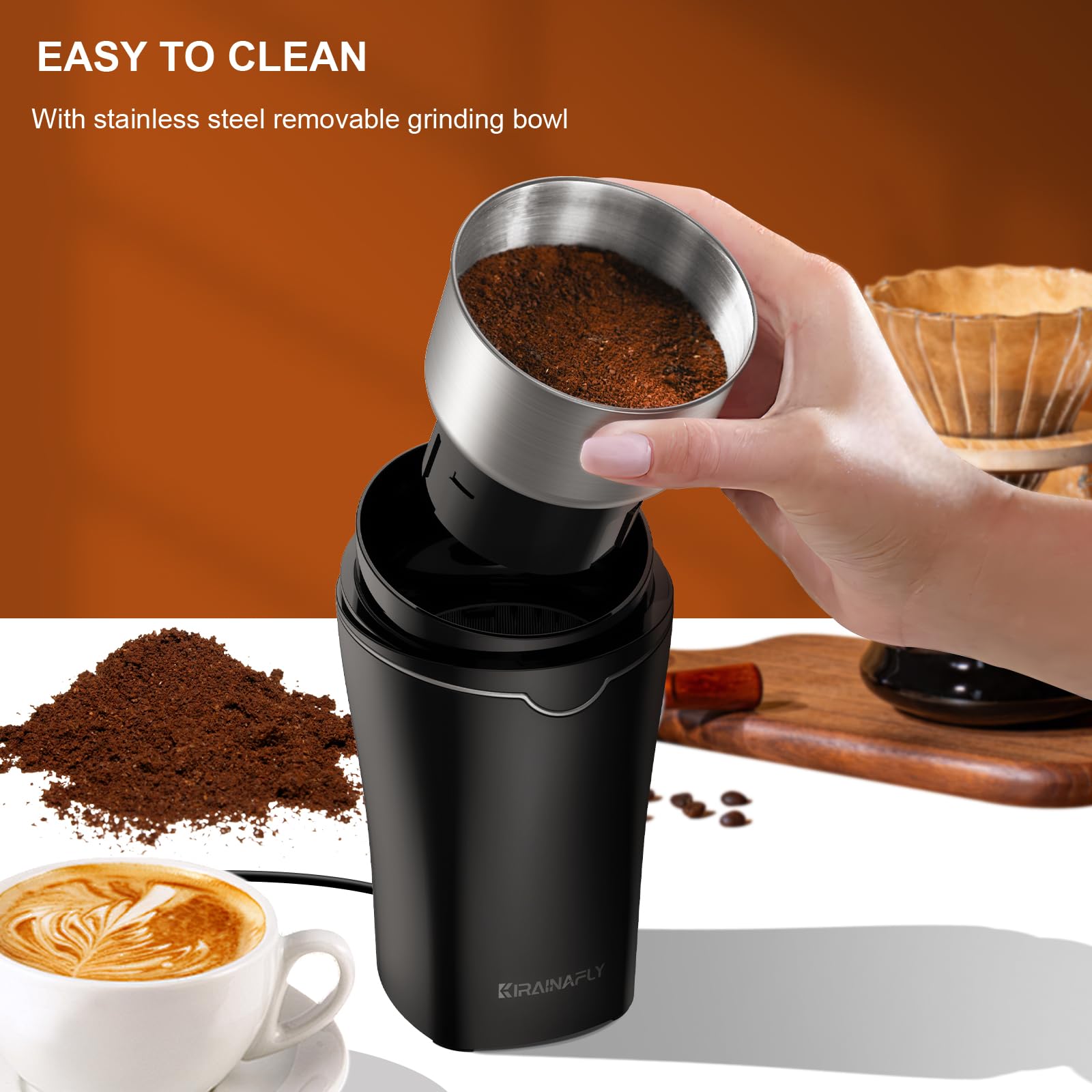 Molinillo cafe electrico, molinillo especias de 300 W para cocina, cámara extraíble de acero inoxidable, hasta 12 tazas, fácil para frijoles de café, especias, hierbas, linaza y nueces, plata