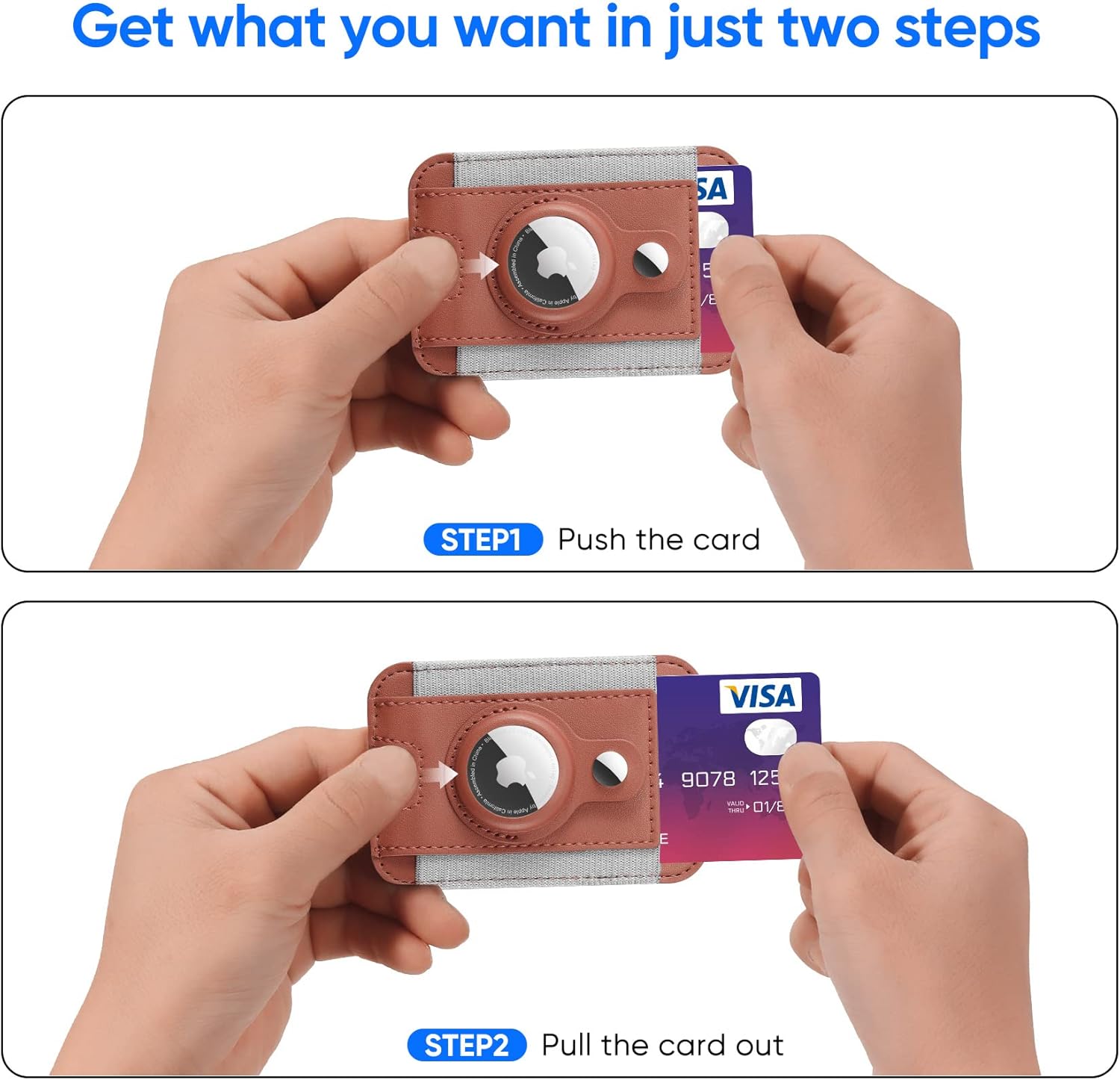 Hands demonstrating the easy insertion and removal of cards from the ExtreLife Magnetic Wallet.