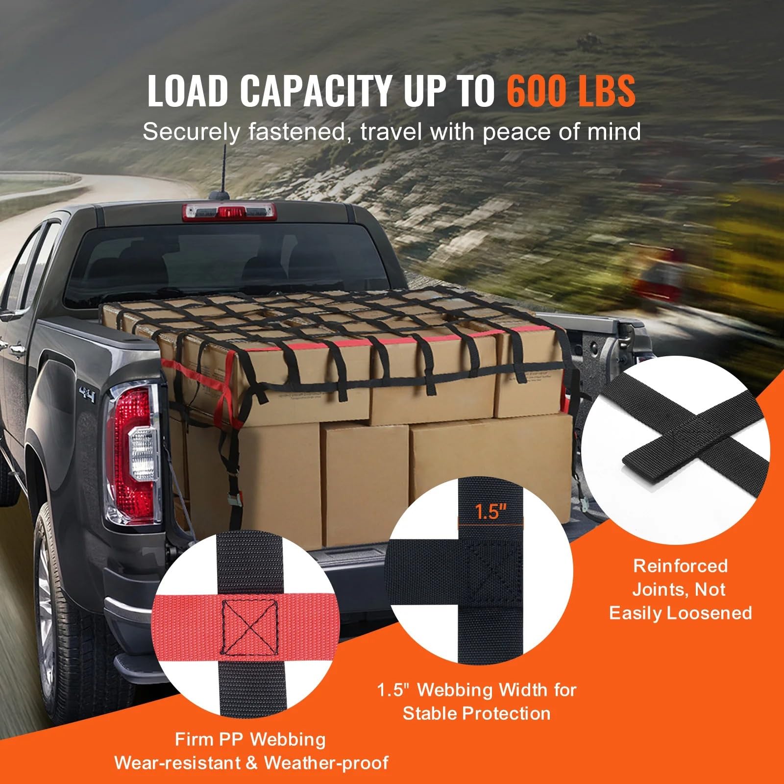 Red Maletero de Coche Car Trunk Rooftop Net Mesh Cargo with 4 Adjustable Straps& S-Hooks Trailer Dumpster Extend Covers