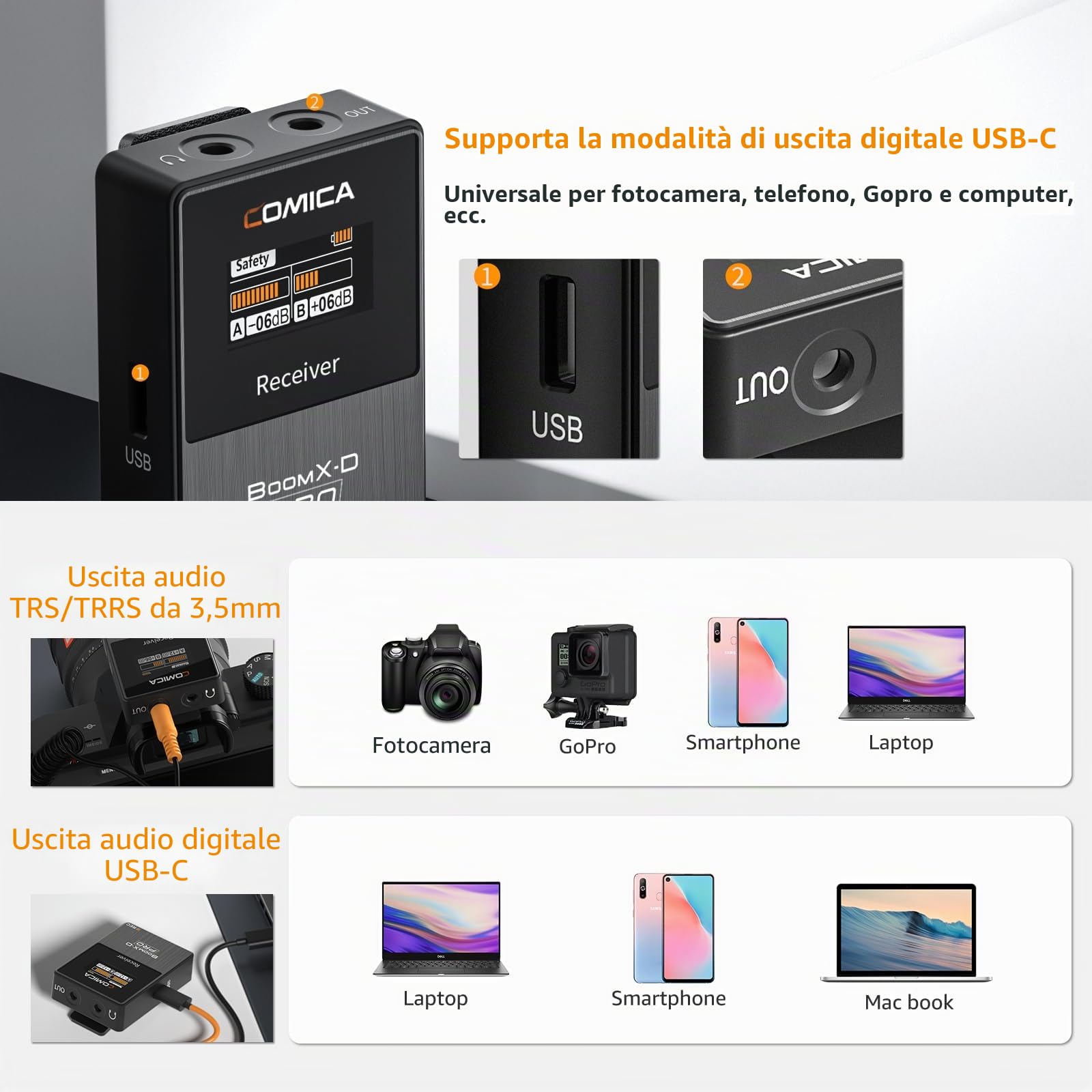 COMICA Microfono Lavalier senza fili, BoomX-D2 Pro 2.4G Sistema di microfono senza fili di registrazione per smartphone, fotocamera, computer, Youtube, Facebook Live-Streaming (Nero) (2TX + RX)