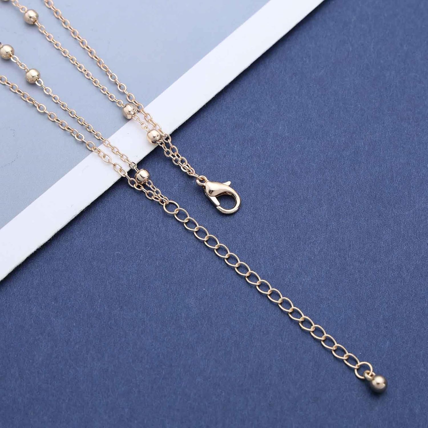 Andelaisi Boho Layered Satellite Chain Necklace Choker Tiny Bar Dangle Necklace Vintage Beaded Chain Necklace Mini Bar Pendant Necklace Jewelry for Women(Gold) - Image 6