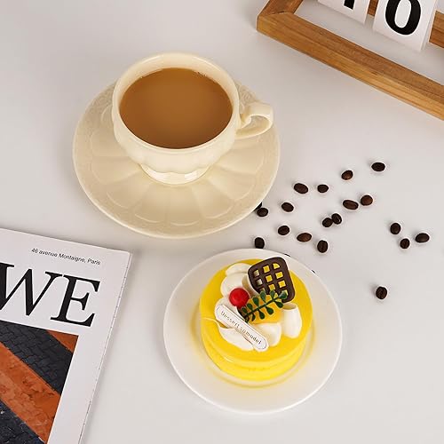 Miniatura 9 de Juego de taza de café y platillo de cerámica, taza de té de porcelana con diseño de calabaza vintage para expreso, latte, leche, elegante taza de