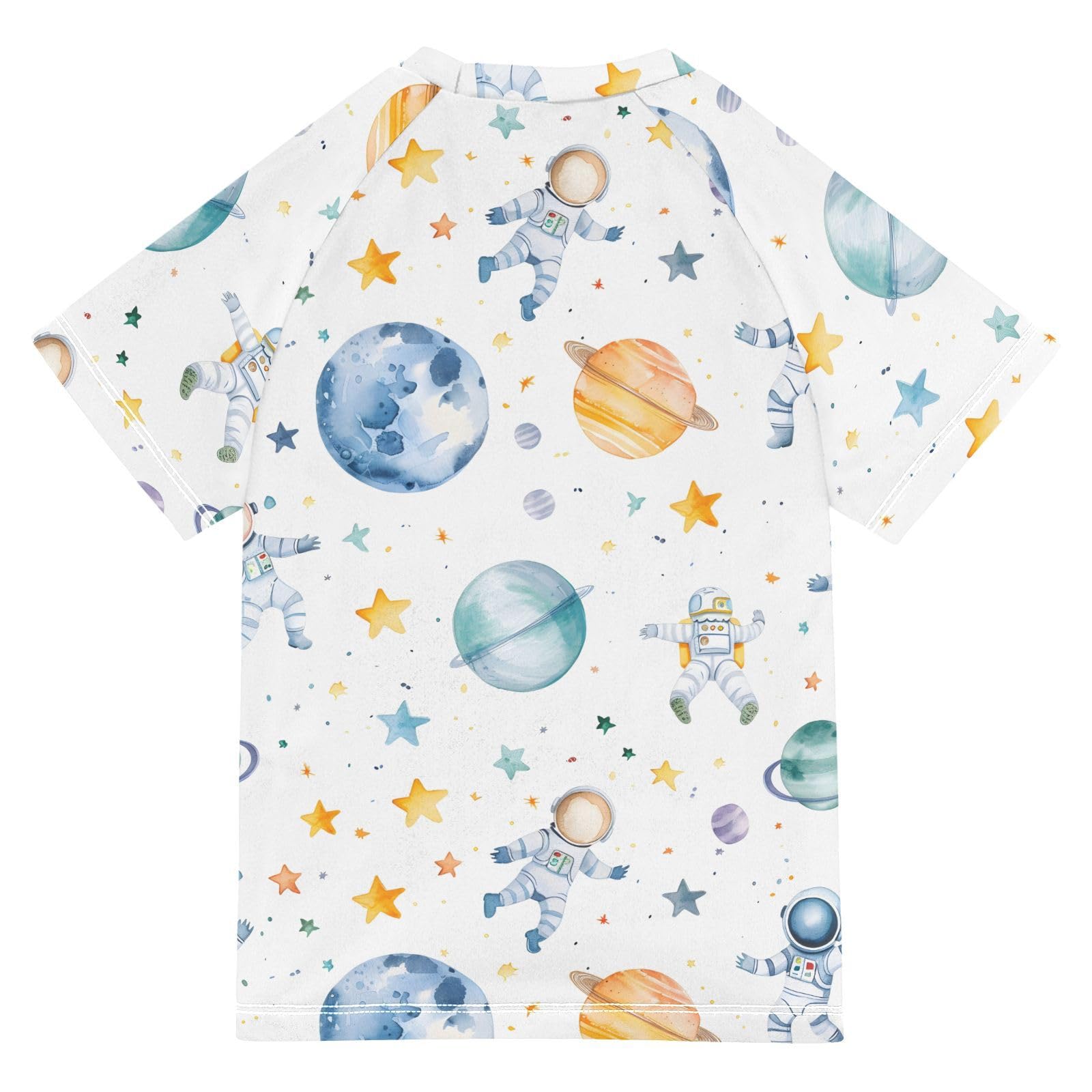 ALAZA Kids Rash Guard Boys Toddler Swim Shirts Short Sleeve Planets Astronauts UPF 50+ 3T