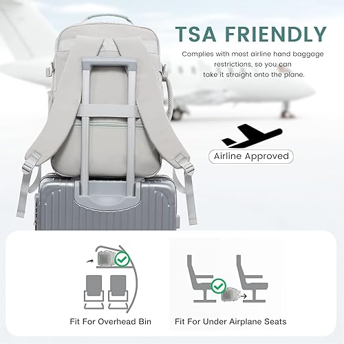 Miniatura 3 de LOVEVOOK Mochila de viaje grande de 40L para mujeres y hombres, mochila de mano aprobada por aerolíneas, Gris- verde, Mochila de viaje con estilo