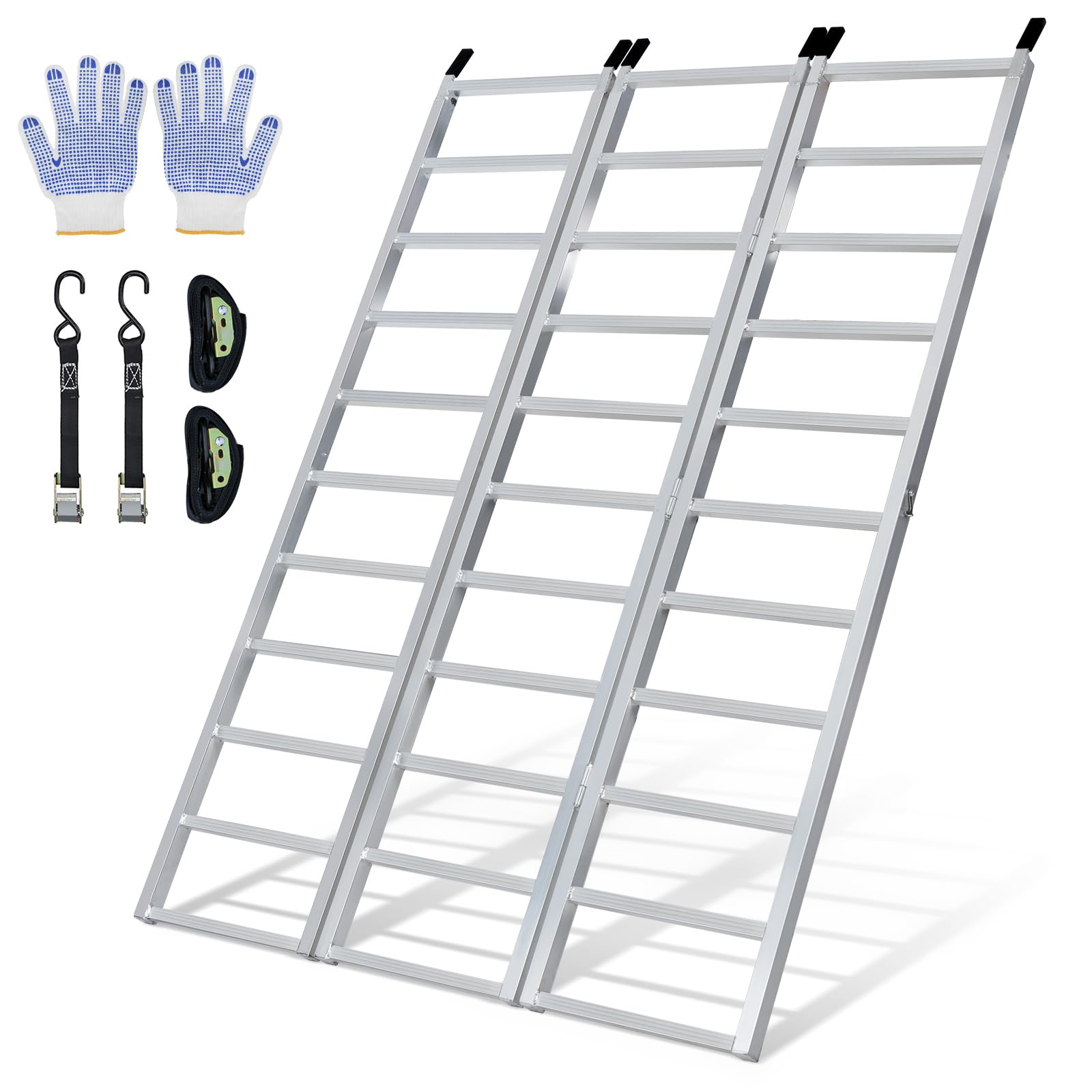 KROAK Aluminum Loading Ramp 77" x 54" Ultra-Wide, 1800LBS Capacity, Aluminum Tri-Fold Ramps with Ski Guides for Motorcycle/Dirt Bike/Trailer/ATV/UTV/