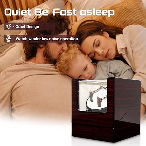 Miniatura 3 de Uten Caja automática para reloj de madera, caja de almacenamiento de reloj de lujo, enrollador de reloj doble con motor silencioso, 4 modos