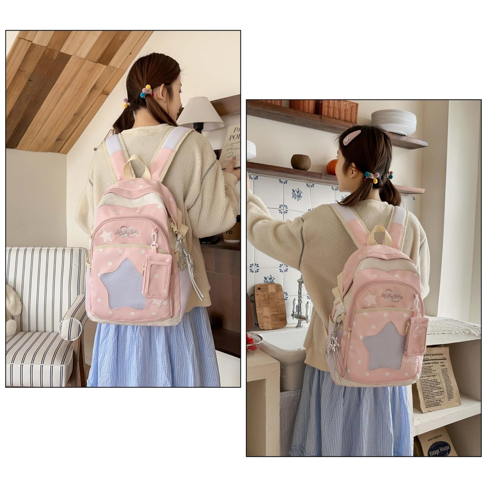 Schultasche Mädchen Kawaii Ita Bag Rucksack Schulrucksack Teenager Großer Kapazität Wasserabweisend Für Schule Reisen Outdoor Aktivitäten (Rosa)