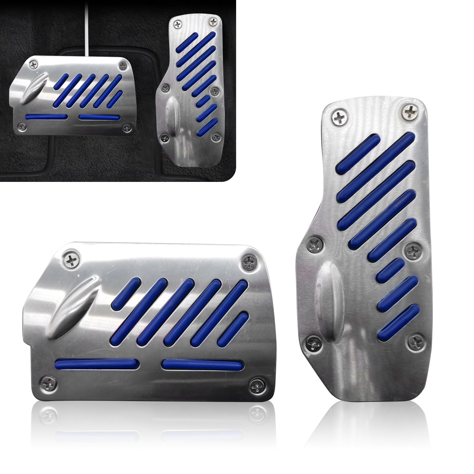 2 PCS Car Brake Pedal Cover for Safe Driving, 140MM x 62MM x 8MM, 125MM x 75MM x 8MM Waterproof Vehicle Transmission Pedal Accessories, Universal for Most Cars (Blue)