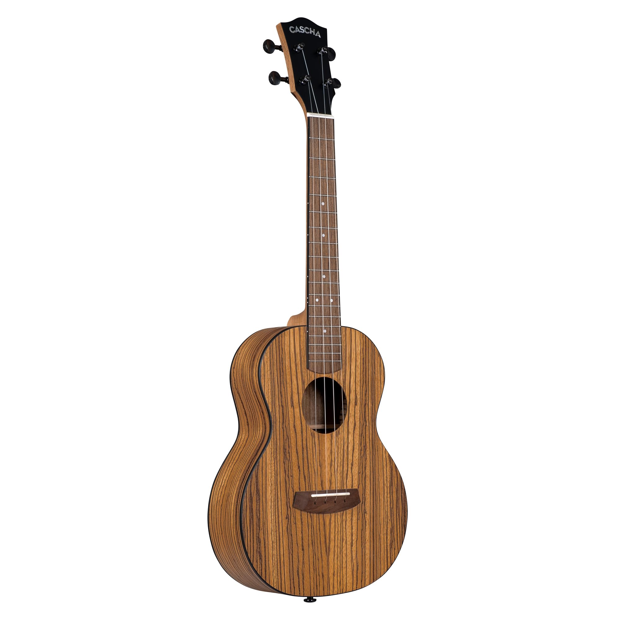 Cascha Ukulele Zebra Wood – Legno zebrato di alta qualità, suono caldo, collo Okoume, tastiera in noce, finitura opaca, corde in carbonio Cascha, con custodia per il trasporto, tenore