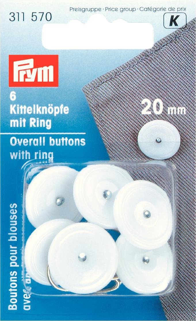 Prym Globale Pulsanti Dimensioni 20 mm, Colore: Argento, 6 Pezzi, Bianco, 8.2 x 4.8 x 1.4 cm