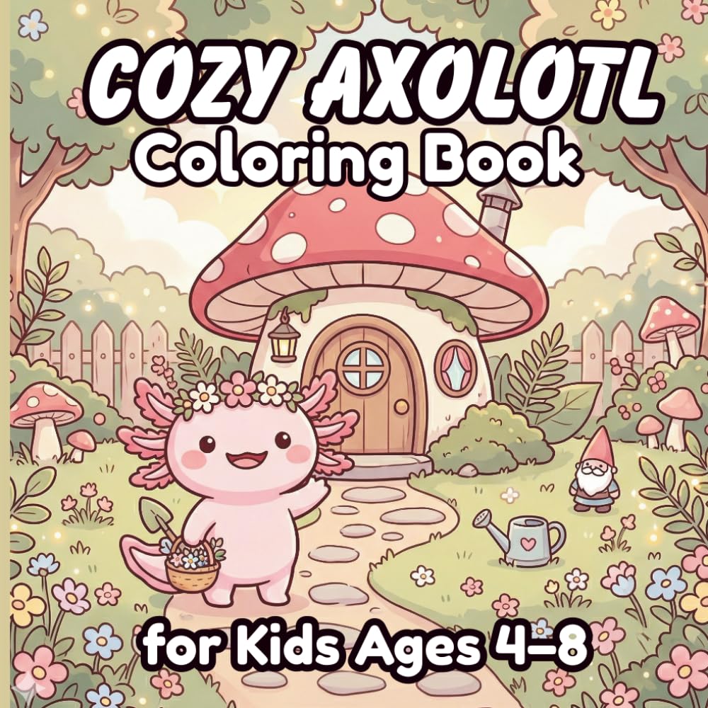 Cozy Axolotl Coloring Book for Kids Ages 4–8: 50 Cute Kawaii Adventures with Bold and Easy Designs for Relaxing Creative Fun