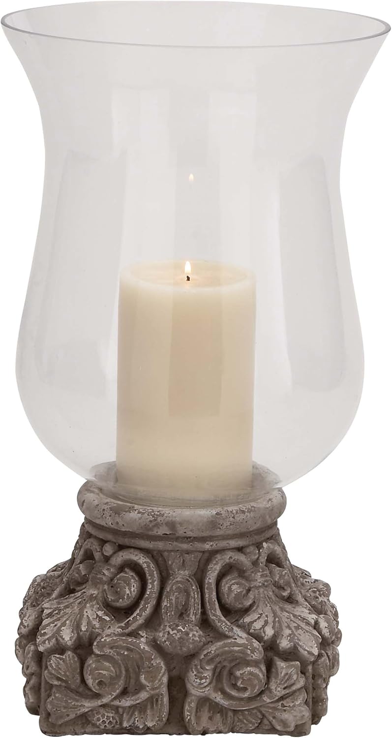 Deco 79 Terracotta Floral Glass Hurricane, Ivory, 10 by 20-Inch