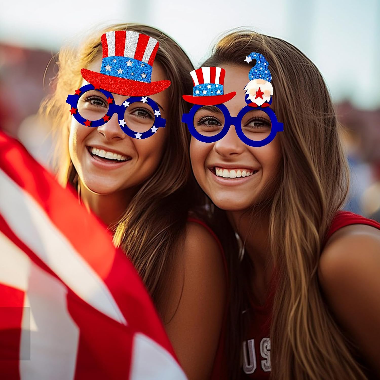 Semato 9 Pcs Funny 4th of July American Flag Glasses Decorations Patriotic Accessories for 4th of July Decorations Photo Props
