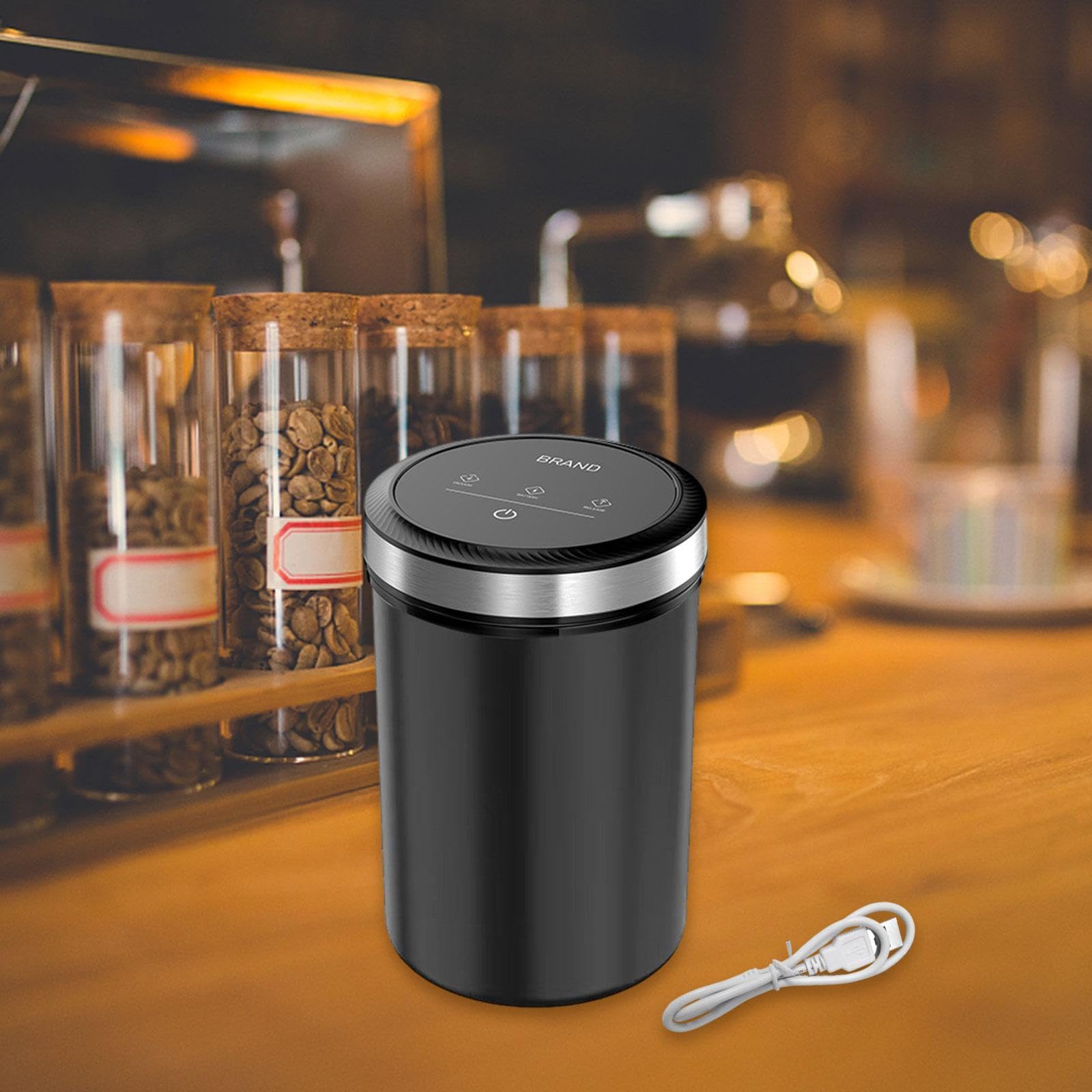 Colcolo Automatischer Vakuum-Kaffeebehälter, Vakuum-Lebensmittelaufbewahrungsbehälter, Kaffeebehälter aus Glas für Snacks, Kaffeebohnen, Trockenfutter, Zucker, Schwarz