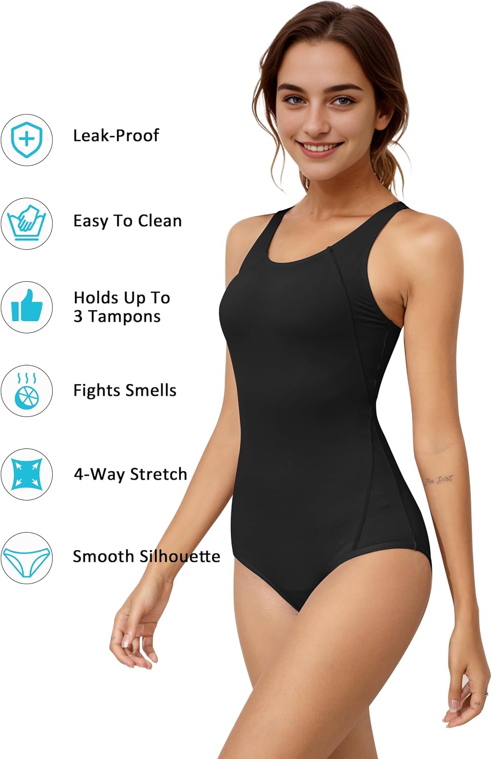Beautikini Period Swimwear One Piece Sporty Racerback Color Block Swimsuit image 4