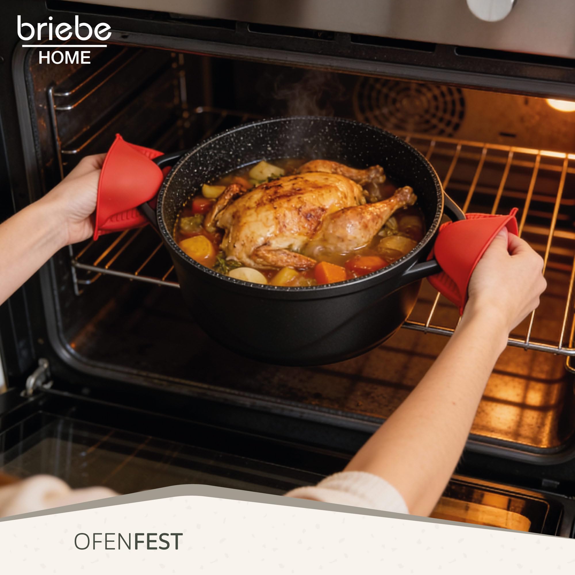 briebe Topfset Induktion 8-Teilig, Kochtopf Set 4 Töpfen aus Aluminiumguss, Antihaftbeschichtung ILAG GRANITEC ohne PFOA, Deckeln aus Glass, Topfhandschuhe Silikon, Glaskeramik, Gas, Ofen, MGK-12