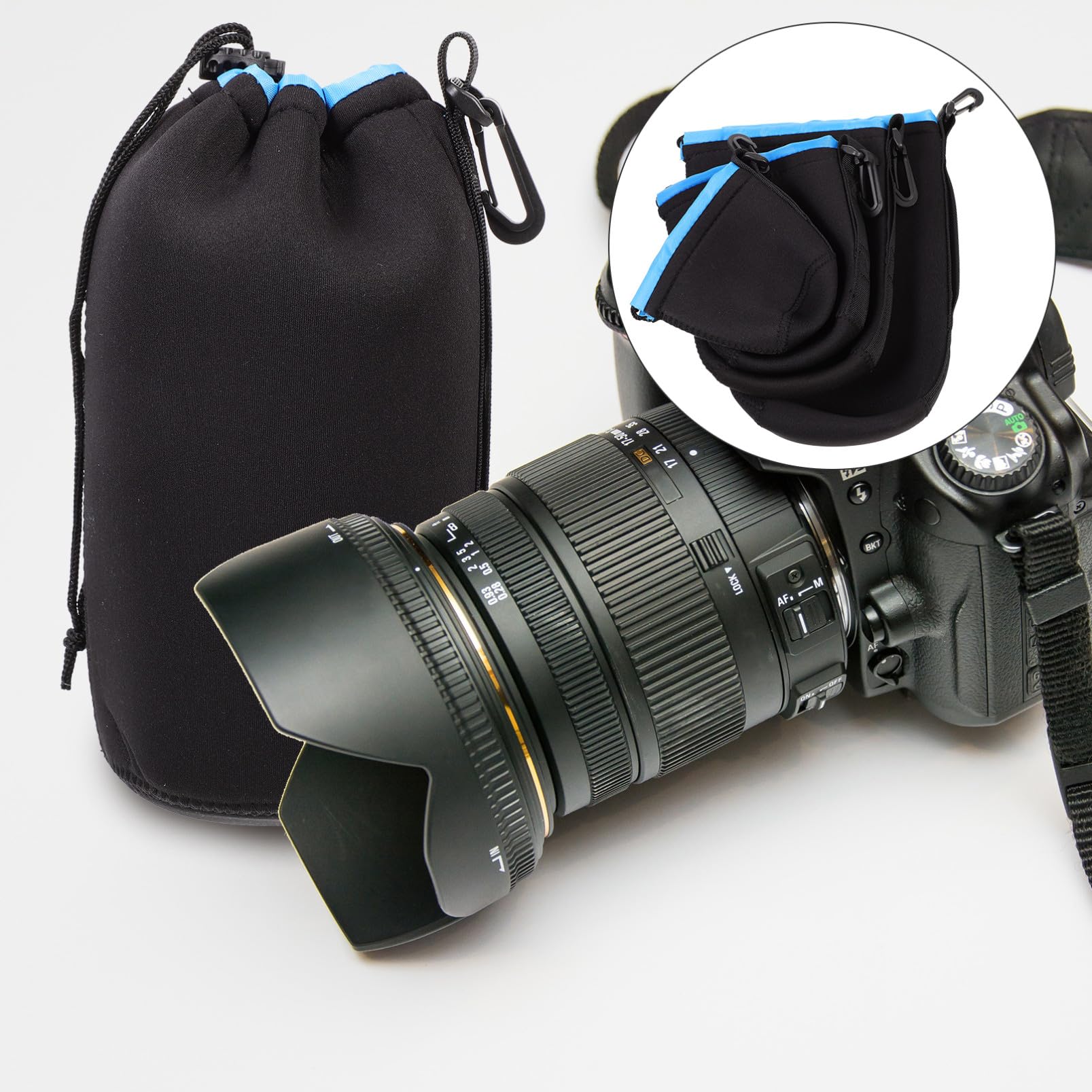 2 Series Funda para Lentes De Cámara Neopreno Protección contra para Objetivos DSLR Y Mirrorless Portátil Azul 4 Piezas*2