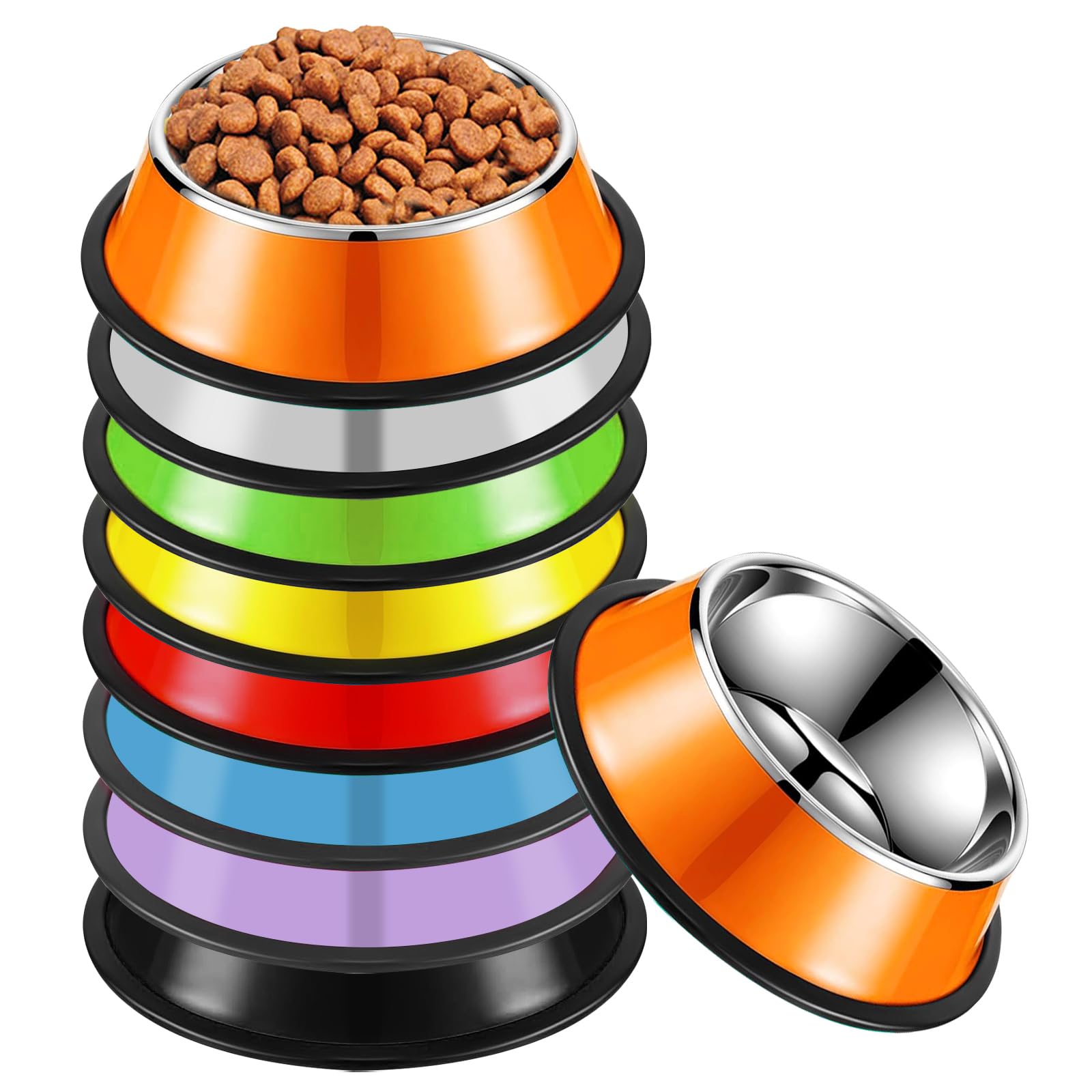 8 Pcs Stainless Steel Dog Bowl 7 oz Stackable Pet Bowl with Rubber Base Non-Slip Pet Dishes Metal Dog Bowls Food and Water Bowls Feeding Feeder for