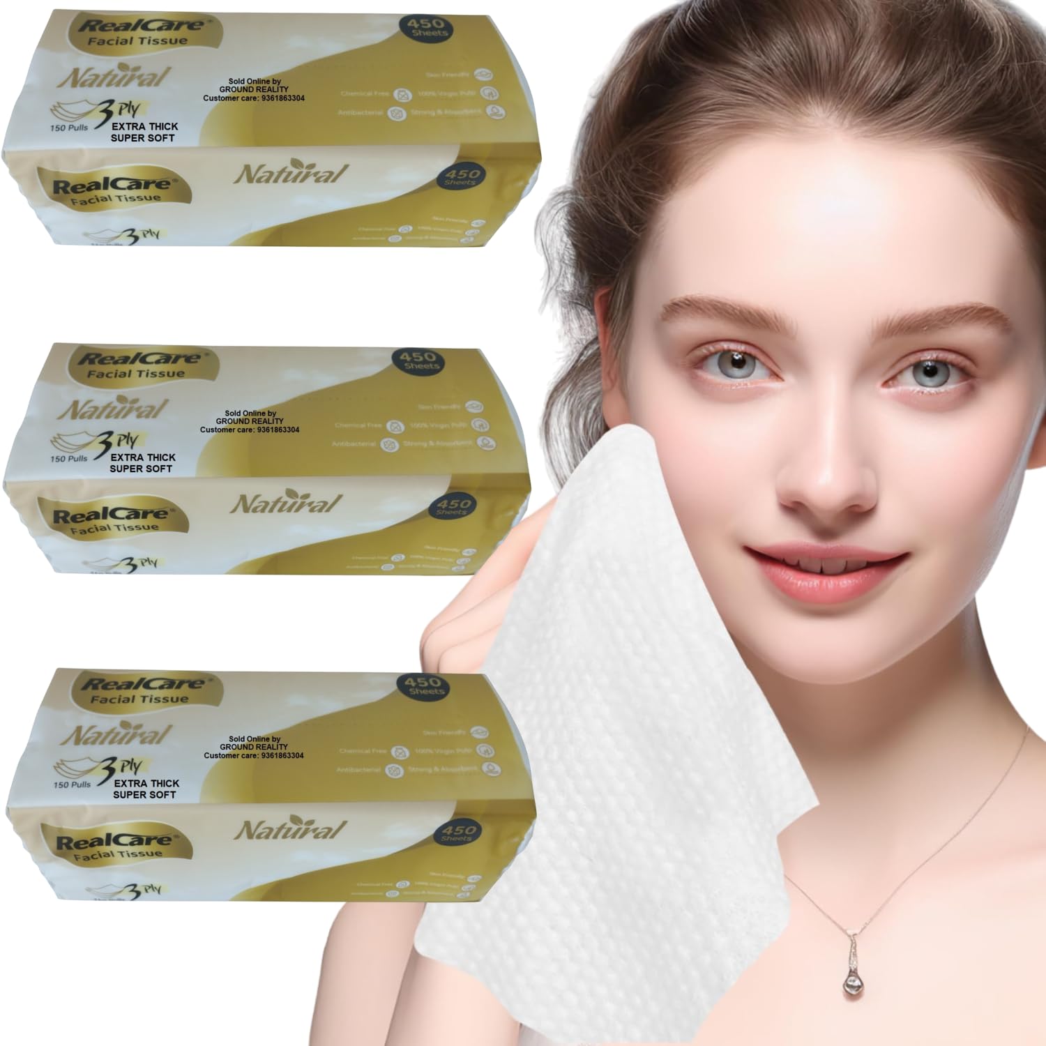 LUREME 450 Sheets | 3 Pack Real Care Dry or Wet Dual Use Cotton Facial Tissue Makeup Remover Wipes for Face Cleaning, Super Soft Towel Hospital Grade Large Size 20x17cm (3 Ply – Extra Thick)-picture-50