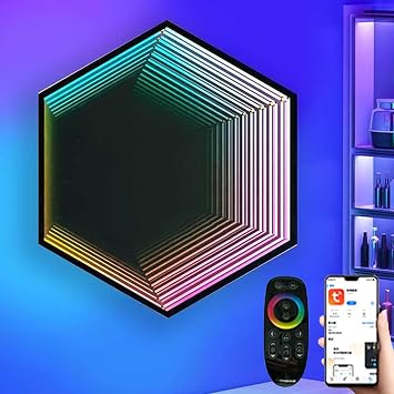 Hexagon Infinity Mirror Light, Remote Control RGB Color Changing Wall Art Light, LED Lighting Visual Illusion Light, for Home Bedroom Living Room Party Bar,Medium