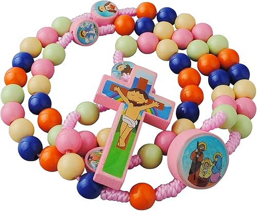 Miniatura 5 de Cuentas de madera multicolor con oración de San Petersburgo con Rosario de cuerda de Natividad para niños