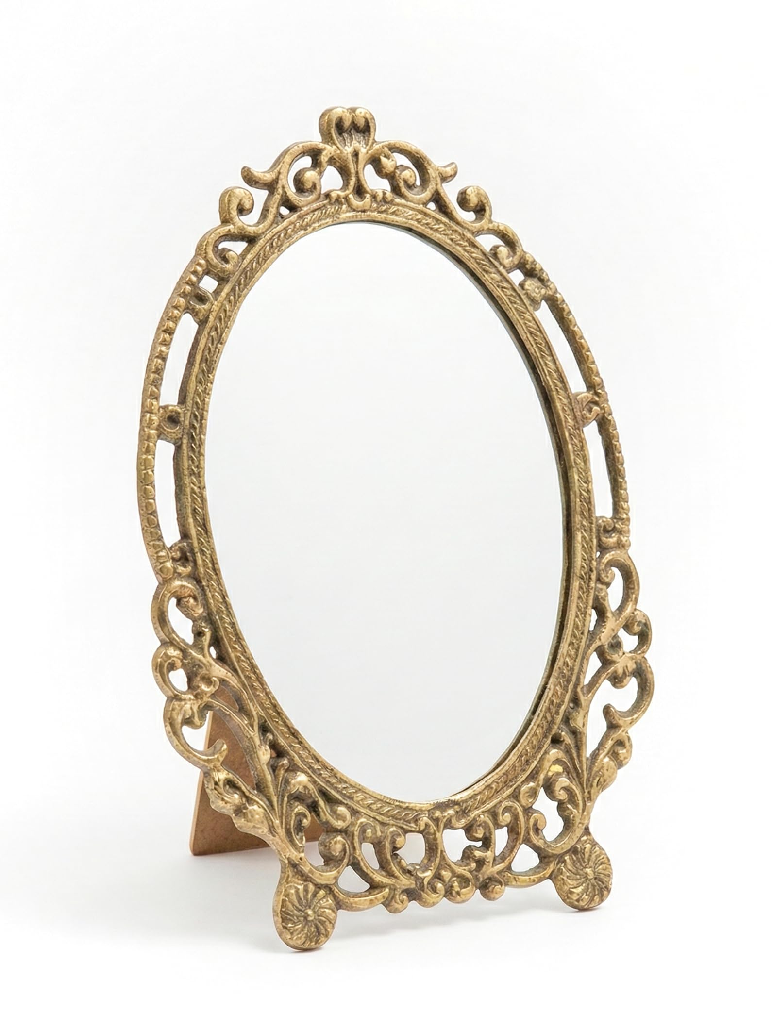 Vintage Brass Table Mirror 9×6 Inch | Antique Finish Decorative Dressing Mirror with Stand | Handcrafted Solid Brass Frame for Home Décor & Vanity-image-38