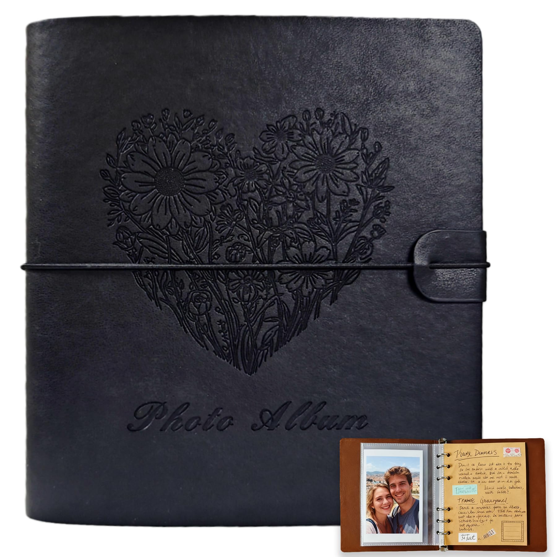 Album photo 10x15 classeur scrapbooking cuir noir 6 anneaux mariage famille
