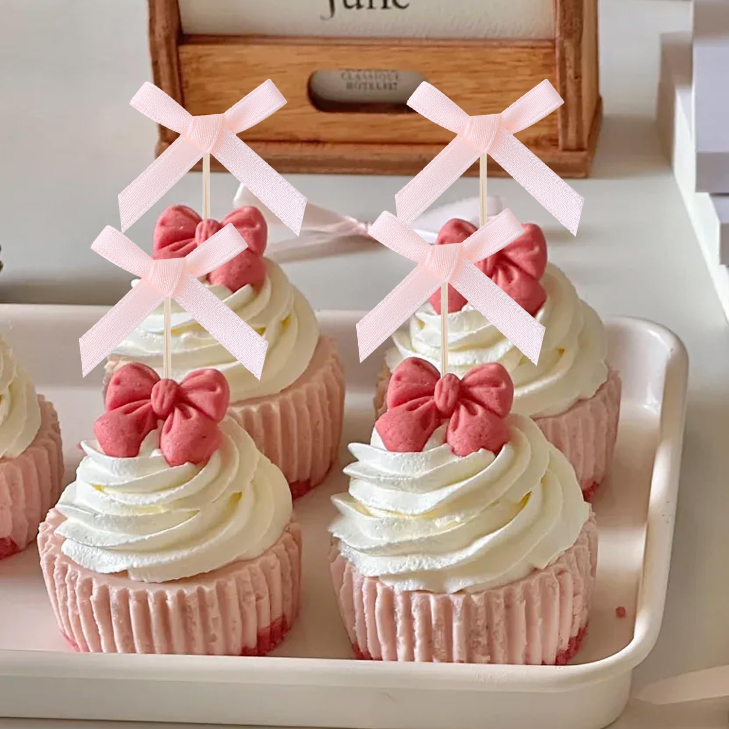 Triani 48Pcs Pink Bow Cupcake Toppers Bowknot Cupcake Toppers Pink Ribbon Bow Birthday Decorations For Baby Showers Bachelorette Parties 7f5cf05d 6769 476d B87b B5e076fff924.6f04c436bf2ad32a8c33728bbd665c6b