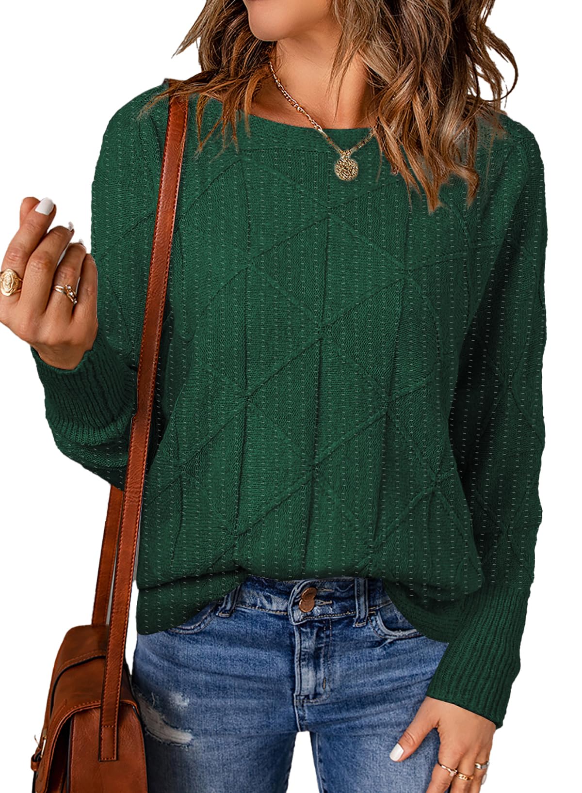 EVALESS Womens Crewneck Sweaters Batwing Sleeve Pullover Tops | Soft Lightweight Knit Sweater, Batwing Sleeve Loose Fit Clothes, Casual Fall 2026 Winter Outfits
