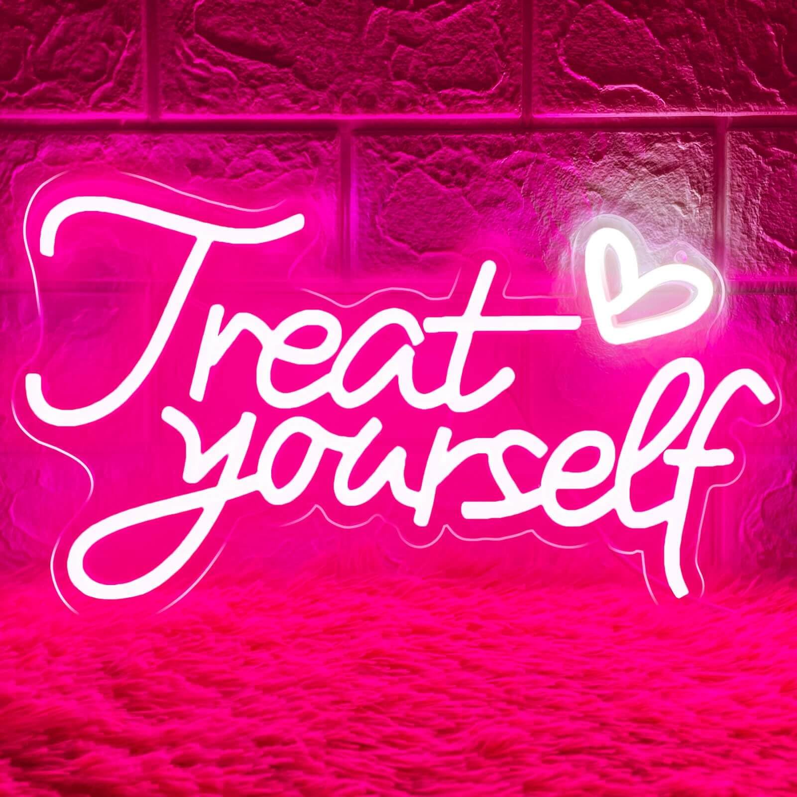 HOHOSIGNHOHOSIGN Treat Yourself Neon Sign for Wall Decor, LED Pink Neon Sign Treat Yourself Light with Heart, Room Decorations for Bedroom, Birthday Party, Wedding, Salon, Bar, Esthetician, Home, Girl Cave