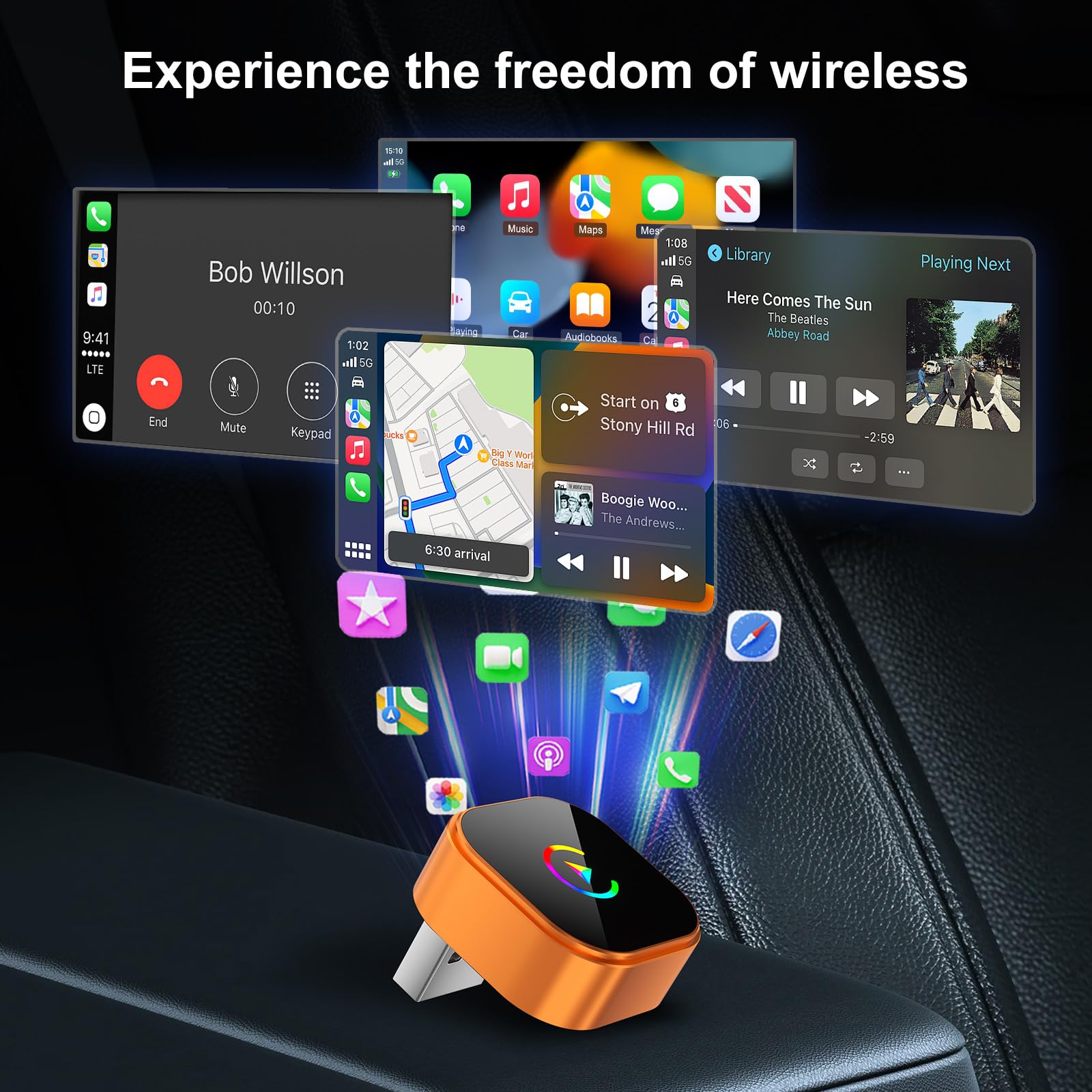 Intenso Wireless CarPlay Adapter for iPhone & Android Auto - 2026 UpgradeWired to Wireless Converter, Plug & Play, Zero Delay, Fast Auto-Reconnect, Stable Control, iOS 10+/Android 11+ — view 4