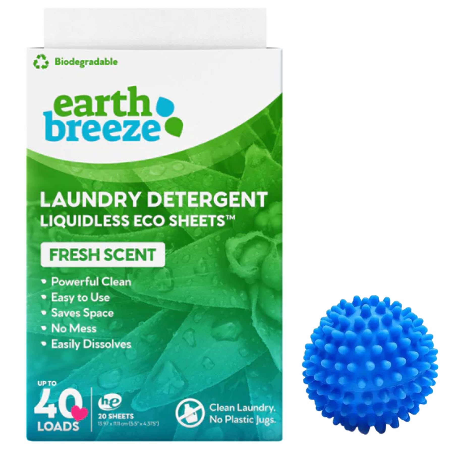 TarrapuEarth Breeze Laundry Sheets Bundle: Includes Earth Breeze Laundry Sheets UK Fresh Scent (40 sheets) and Laundry Ball, Set