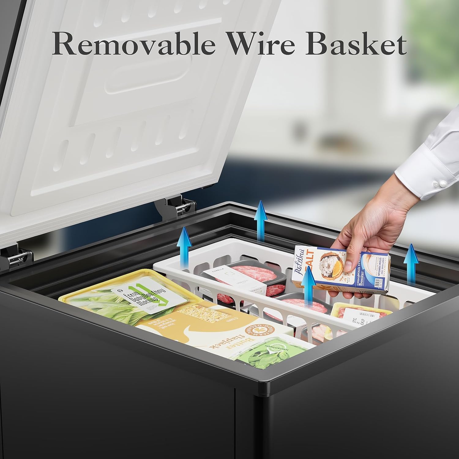 Chest Freezer - 4.2 Cubic Feet Deep Freezer Small Freezer with Fast Cold 7 Adjustable Temperature Convenient Pulley, Compact Freezer with Low Noise Energy Saving, Black