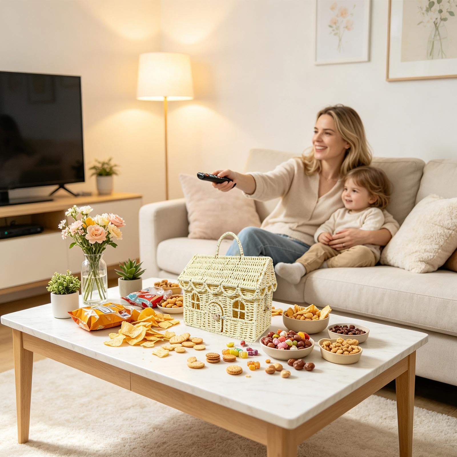 Cestino intrecciato a forma di casa in finto rattan, organizer decorativo | Cesto portaoggetti in vimini per casa, matrimonio, cucina, camera da letto, soggiorno, fattoria