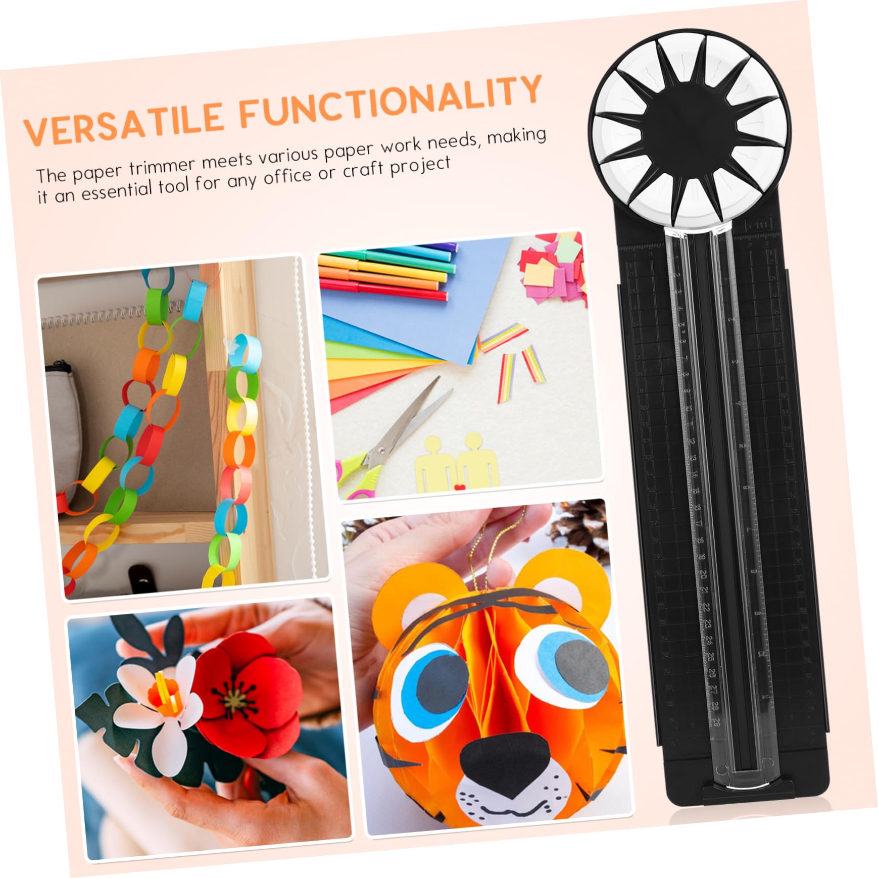 Trancheuse à Papier Polyvalente pour Bureau et Loisirs Créatifs Lame Rotative, Plastique Noir, Coupe Précise pour Papier et Carton