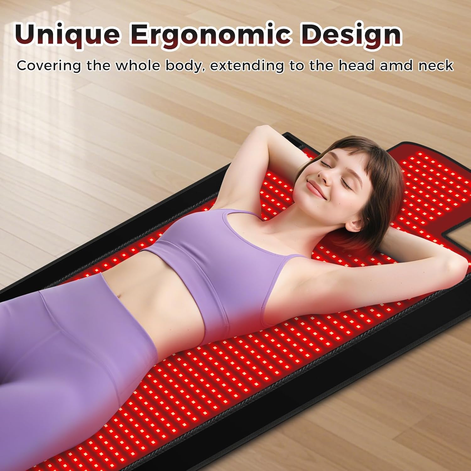 Tapis lumineux rouge de 195,6 x 86,4 cm pour le corps, couverture de lumière rouge, 1370 LED 2 en 1 (660 nm et 850 nm), cuir de qualité supérieure, 3 modes et minuterie réglable