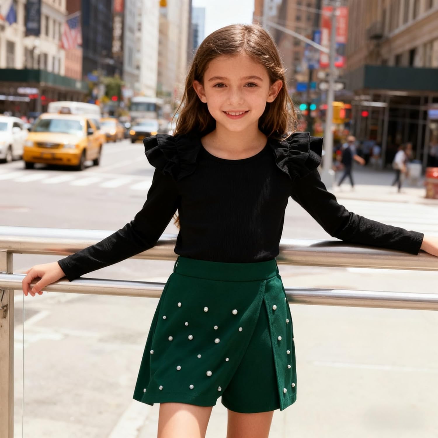 Kids Girls Clothes Fall Ruffle Sleeve Tops Short Skirt Set 2Pcs Outfit - Image 4
