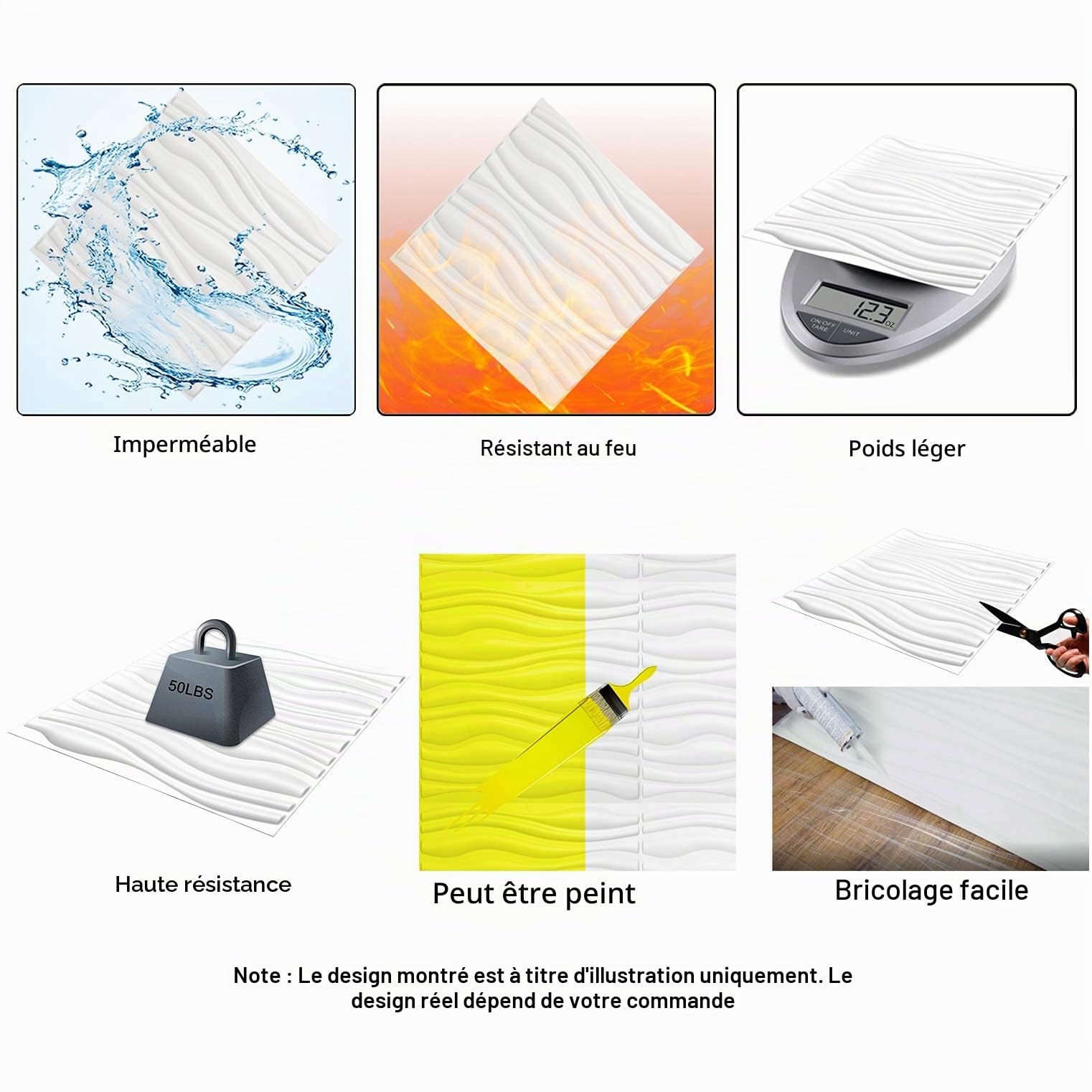 Art3d Lot de 12 Panneaux Muraux Texturés 3D Noir,Dalle Murale Décorative Salon,Brique Effet,50 x 50 cm,3m²